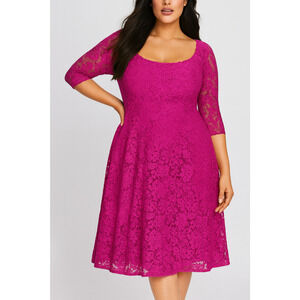 Lane Bryant Floral Lace Fit & Flare Dress A-Line Magenta Overlay Plus Size 18